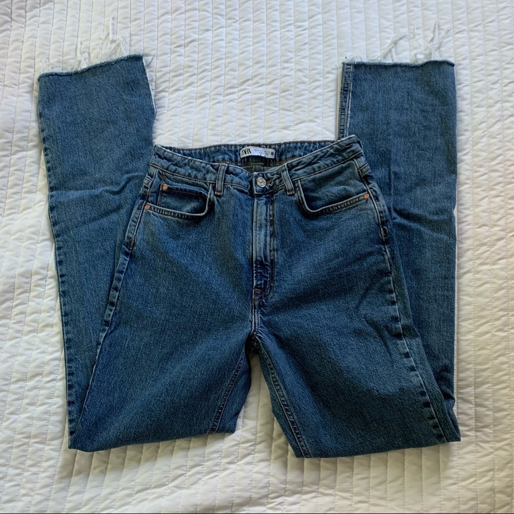 Zara Slim Flare Split Jeans Dark Wash